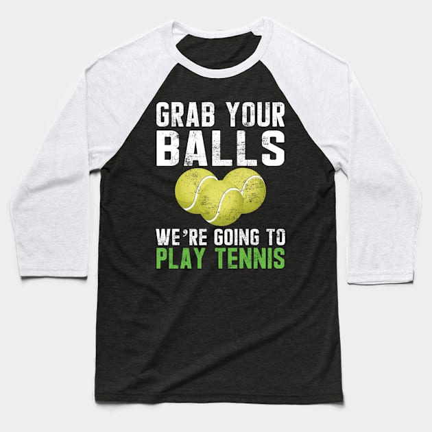 Funny Tennis Coach Player Save Your Balls Distressed Style Baseball T-Shirt by missalona